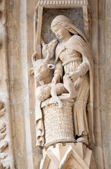 Statue (19th century) of Christmas Nativity Scene with Virgin Mary and Jesus baby.