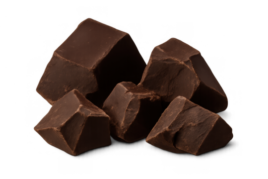 Dark chocolate chunks breaking apart, showing rich dessert ingredient for baking and sweet concepts