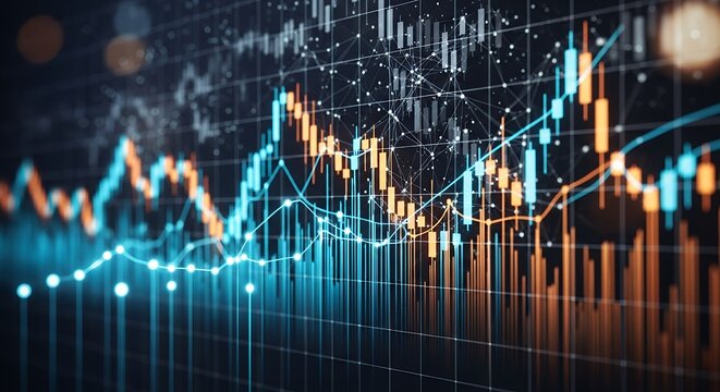 Dynamic digital display showcasing financial market trends and investment growth, with glowing data charts, stock indicators, and analytical visualizations for strategic business decision-making