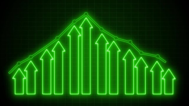 Cyberpunk Style Neon Business Graph, Neon Arrows on Grid Background