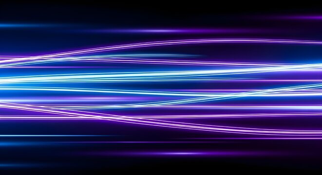 Panoramic High Speed Technology Background, Abstract Motion with Blue and Purple Neon Glow