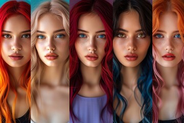 Obraz premium A portrait of a woman with vibrant red hair captured in five distinct poses, showcasing her beauty and confidence. Ideal for diverse content needs.