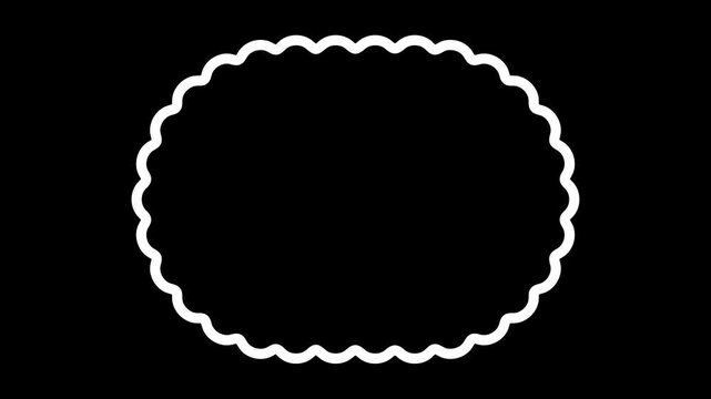 Geometric decorative frames or stickers in the shape of a circle with a wavy or zigzag edge graphic animation. Alpha channel. Transparent background motion design. 4K resolution