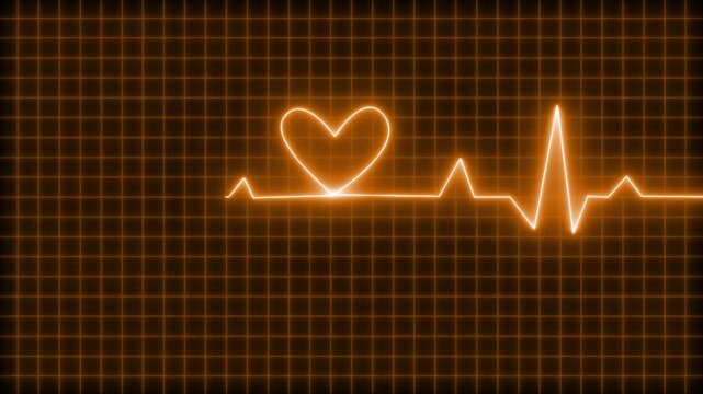 Abstract Neon ECG Background Animation, Neon Heartbeat Line on Grid Background
