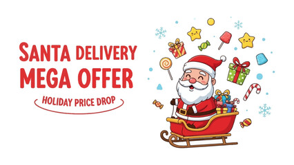 Holiday Cheer: Santa Claus, a jovial figure, navigates his sleigh brimming with presents and the spirit of the season, accompanied by festive elements.