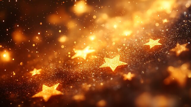 Sparkling gold stars and dust creating a bokeh effect background for festive designs