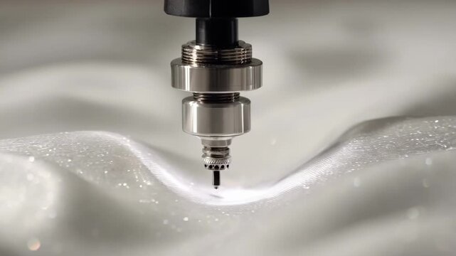Medium shot of fabric being sprayed with silicone coating for enhanced water resistance and smooth hydroprotection finish