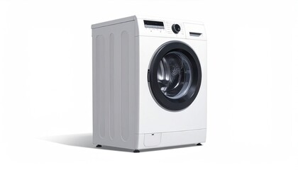 White washing machine, black door, angled studio shot
