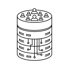 Line icon representing a user database or customer relationship management system with connected data layers isolated on
