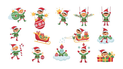 Christmas Elf Collection: A vibrant collection of Christmas elves in various poses and actions, radiating the festive spirit of the season.