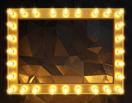 Lit golden frame before geometric wall