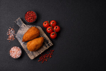 Chicken Kyiv cutlet with buttery filling, a lunch of chicken breast meat. Chicken Kyiv cutlet