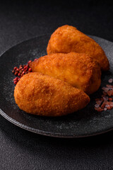 Chicken Kyiv cutlet with buttery filling, a lunch of chicken breast meat. Chicken Kyiv