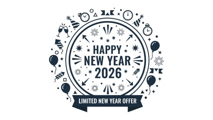 New Year 2026 Celebration: A captivating design celebrates the dawn of 2026, combining festive elements and offers. This design can convey joy and wishes for a prosperous beginning. 