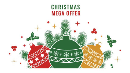 Festive Cheer: A vibrant illustration showcasing the spirit of Christmas. Adorned with colorful ornaments, sprigs of holly and pine needles, it embodies holiday season, symbolizing gifts and warmth