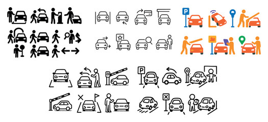 Car parking icons and signs collection