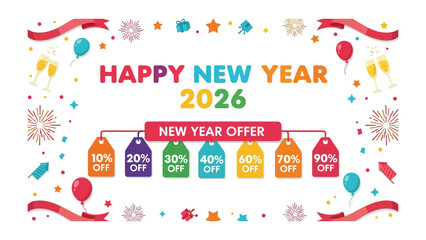 New Year Offer Banner: Celebrate the start of the year with colorful banners featuring special offers for the upcoming year 2026.