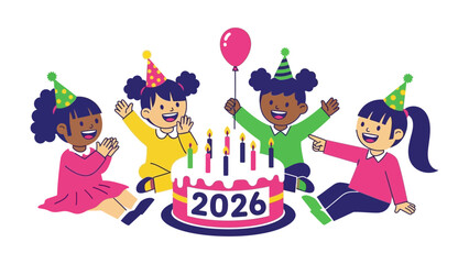 A Birthday Celebration: Cheerful children celebrate a birthday party, surrounded by balloons and cake.