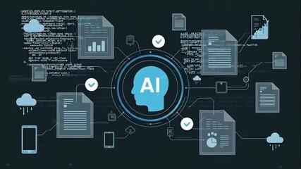 AI Data Connection: A conceptual depiction of artificial intelligence integrating with various digital data points, representing the complex connectivity in modern technology - Powered by Adobe
