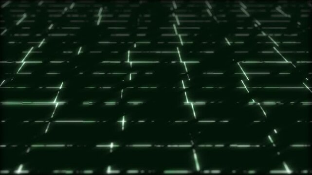Abstract green grid of glowing lines displaying network connectivity and data flow