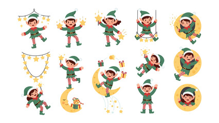 Playful Elves: A collection of charming cartoon elves engage in various festive activities, radiating joy and adding a touch of magic to your designs.