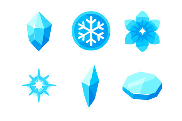Vibrant Glacial Icons. Glacial Spark flat icons set. crystal facet, snowflake ring, ice bloom, glowing frost, sharp shard, icy reflection