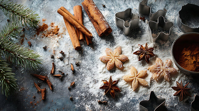 Festive baking ingredients cinnamon star anise cookies pine image