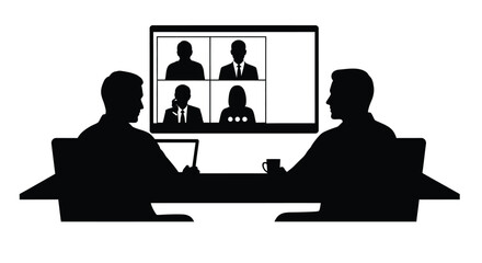 Silhouette of a business meeting taking place with a video conference call