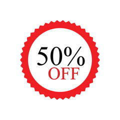 50 Percent Off Vector Sale Badge Circular Red Starburst Discount Label for Price Reduction, Clearance Promotion, and E-commerce Marketing