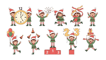 Christmas Elf: Charming and cheerful elves decked out in festive attire, each radiating the spirit of the holiday season with a variety of Christmas celebration actions.