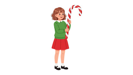 Holiday Candy Cane Delight: A young girl, beaming with holiday cheer, playfully holds a giant, swirly candy cane, embodying the joy and sweetness of the season. 
