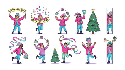Holiday Cheer: Playful illustrations showcasing festive figures and holiday elements, capturing the spirit of celebration and joy.