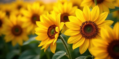 Fototapeta premium Close-up view, vibrant sunflowers, textured petals, yellow, macro, sunflowers