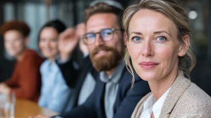 Diverse group of professionals engaged in a business conference discussion during daytime in a modern office environment - Powered by Adobe