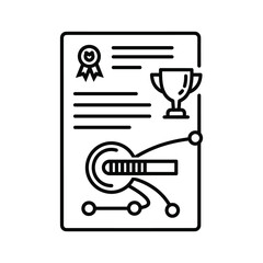 Line icon representing achievement, award, certificate, progress tracking, and business strategy success isolated on