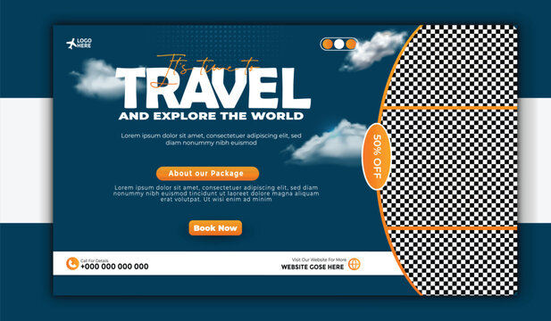 Travel and explore the world banner template with scenic destination images