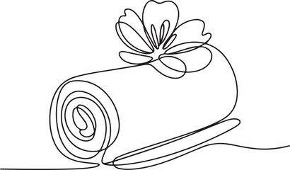 Continuous line art illustration of rolled towel with flower on top using handmade contour