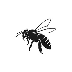 Obraz premium Black and white illustration of a bee with wings spread, isolated on
