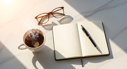 Morning coffee with journal for creative inspiration