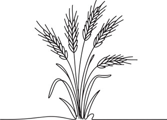 Continuous line art illustration of rustic wheat and grass cluster with handmade contour