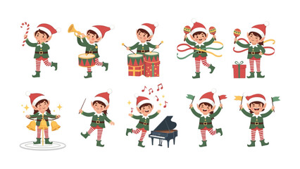 Christmas Elf Jamboree: A delightful collection of festive elves brings the magic of Christmas to life, each engaged in a joyful activity. From playing musical instruments to waving cheerful banners.