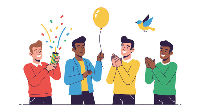 Celebration with balloon and party popper: A festive scene unfolds as individuals celebrate with a balloon and party popper.