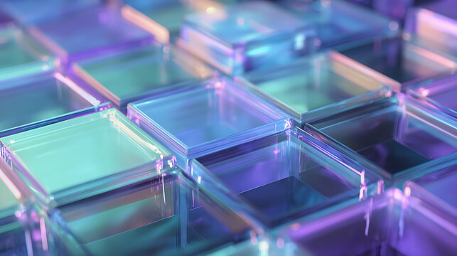 Geometric Cubes Reflecting Purple Blue Teal Light abstract glass