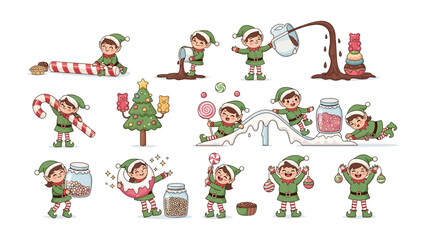 Elf's Christmas Treats Creation: Festive elves diligently craft sweet treats, spreading joy and wonder with their enchanting Christmas creations.