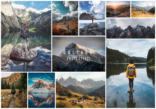 Photo Collage Frame Grid Effect Mockup