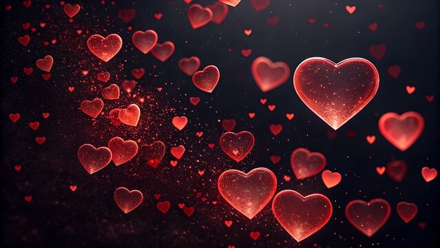 Floating red hearts on dark background for valentine s day