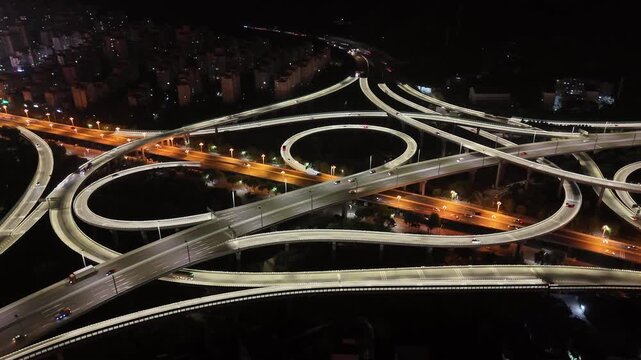 Xining Highway Overpass Aerial Night Traffic