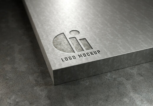 Engraved Logo On Metal Plate Corner Mockup