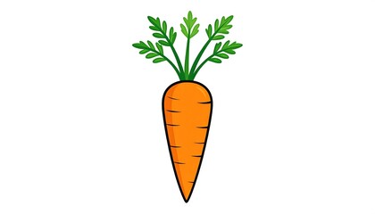 Cartoon image of a vibrant orange carrot with lush green leaves against a bright white background