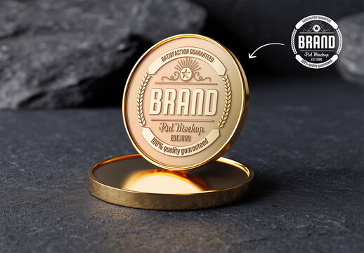 Golden Medal With Engraved Logo Mockup
